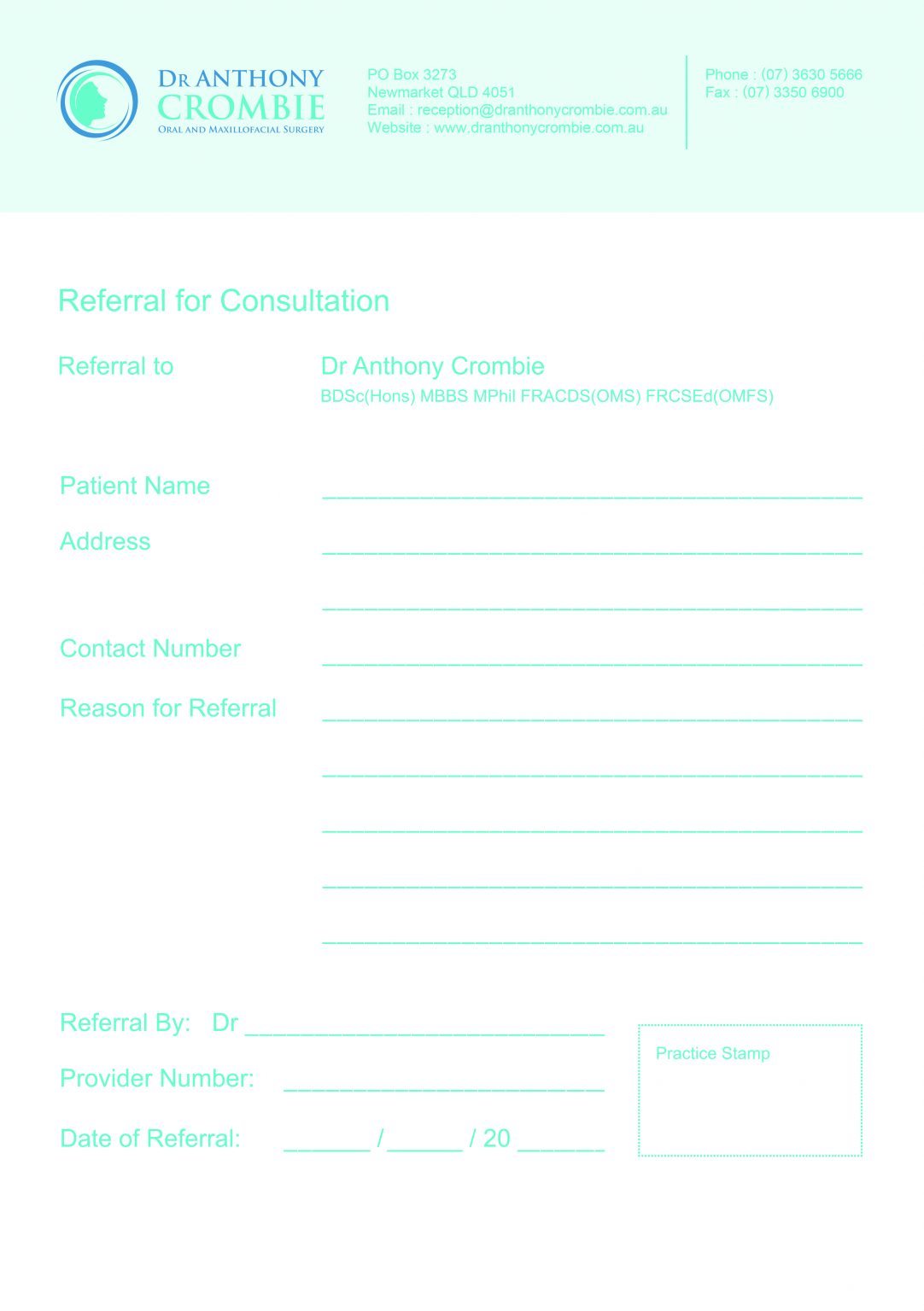 Patient Referrals Dr Anthony Crombie Oral and Maxillofacial Surgeon